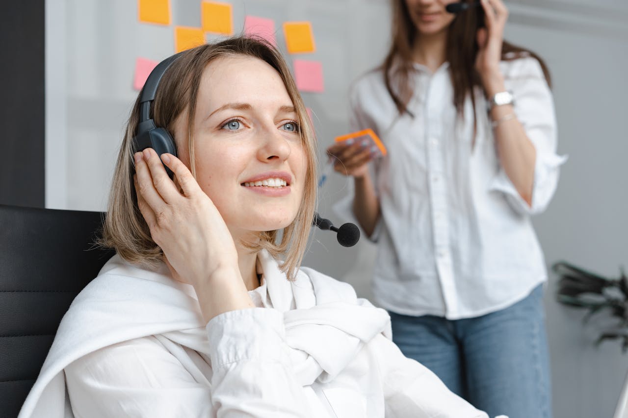 Customer support agent smiling